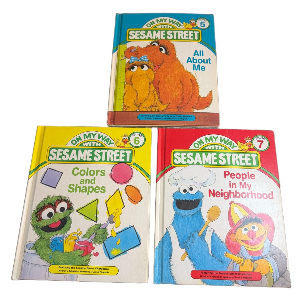 Vintage Sesame Street On My Way Book Set Volumes 5 6 7 Hardcover 1989 Retro